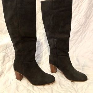 Charcoal Grey Suede Knee High Boots